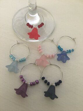 Handmade Floral Drink Markers – Set of 6 Wine Glass Charms